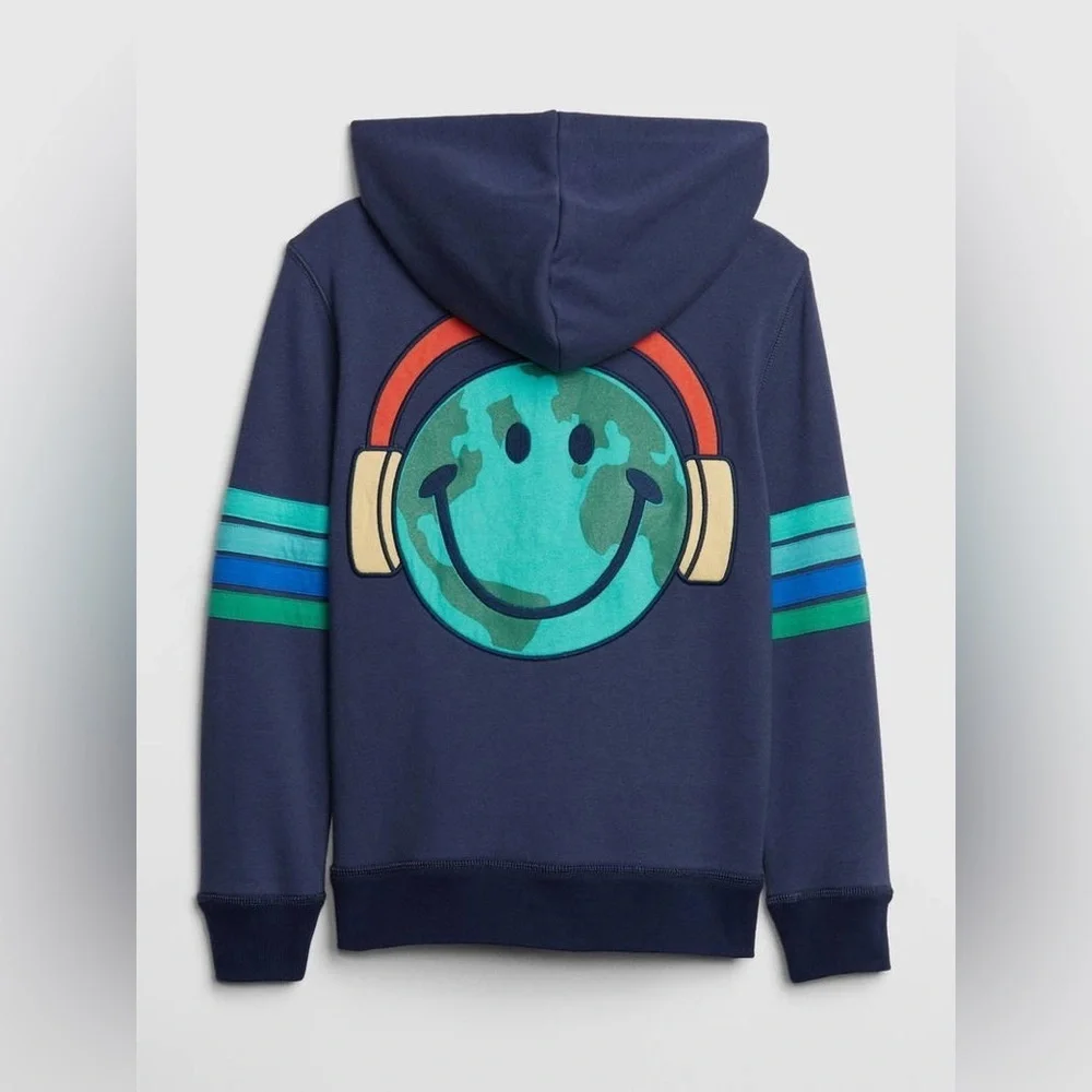 Gap Kids Earth Smiley Long Sleeve Zip Up Hoodie - Size XXL